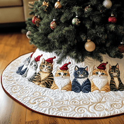 Joyful Cat Quilted Tree Skirt Magical Christmas Spirit Merch