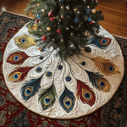 Shimmering Peacock Quilted Tree Skirt Warm Winter Home Merch