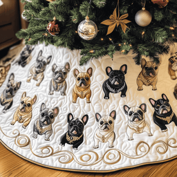 Festive French Bulldog Quilted Tree Skirt Stylish Holiday Decor Gift Merch