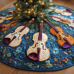 Joyful Violin Quilted Tree Skirt Holiday Gift Merch