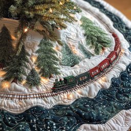 Snow Railway Quilted Tree Skirt Best New Year Gift Merch