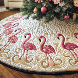 Festive Flamingo Quilted Tree Skirt Thoughtful Gift Merch For Dad