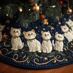 Joyful Cat Quilted Tree Skirt Stylish Holiday Decor Gift Merch