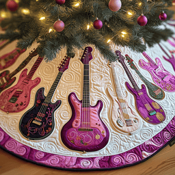 Joyful Pink Guitars Quilted Tree Skirt Warm Gift Merch For Family