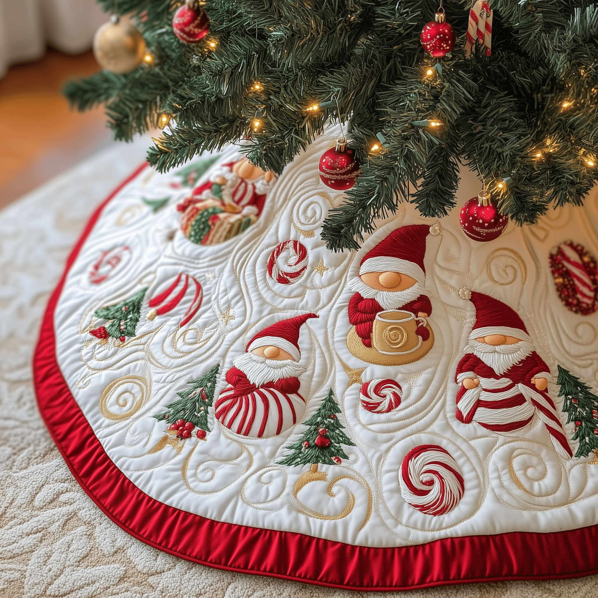 Gnomes Candy Cup Quilted Tree Skirt Adorable Easter Gift Merch
