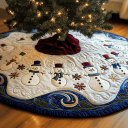 Swirls Snowmen Quilted Tree Skirt Best New Year Gift Merch