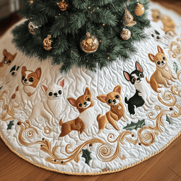 Joyful Christmas Chihuahua Quilted Tree Skirt Festive Tree Skirt Gift Choice