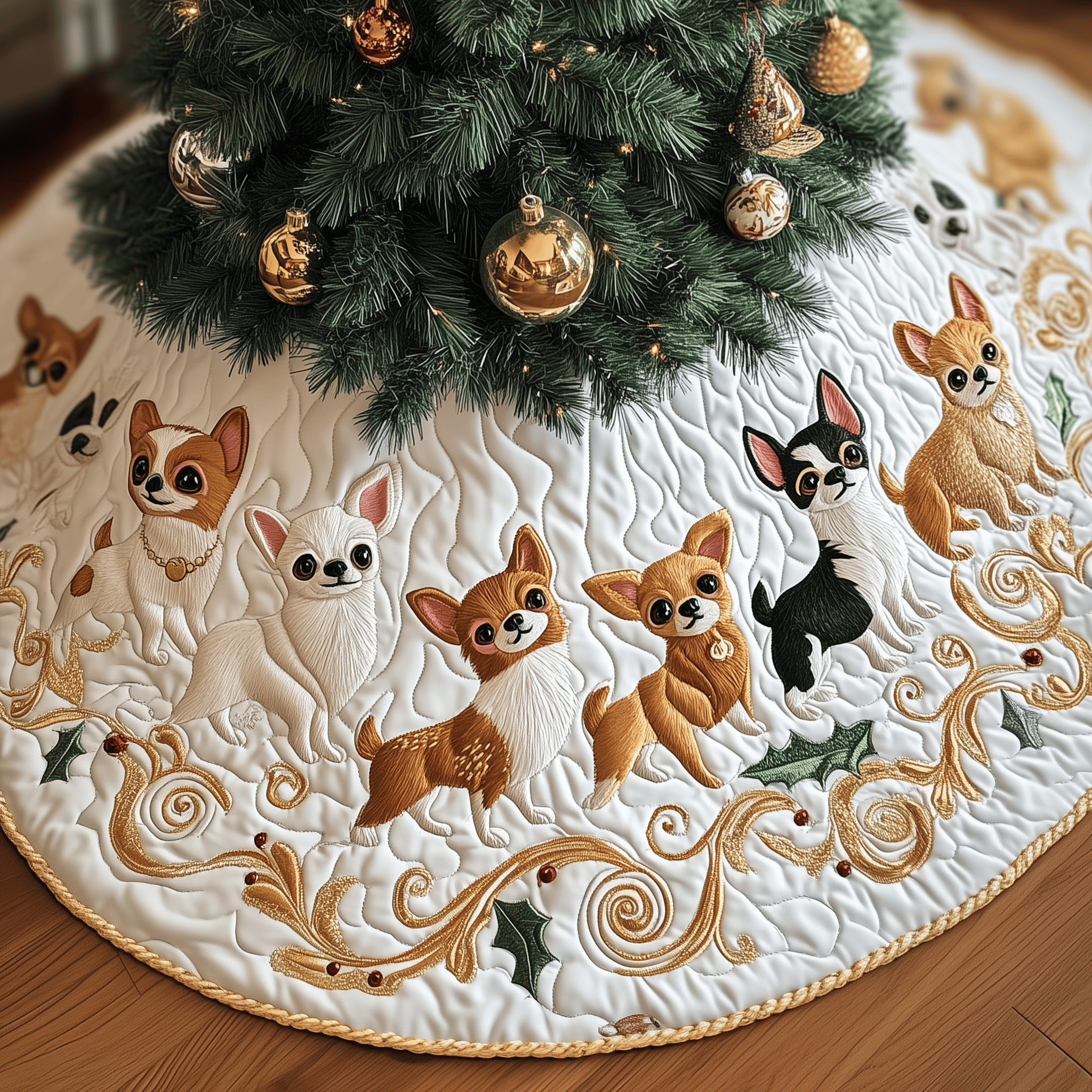 Joyful Christmas Chihuahua Quilted Tree Skirt Festive Tree Skirt Gift Choice