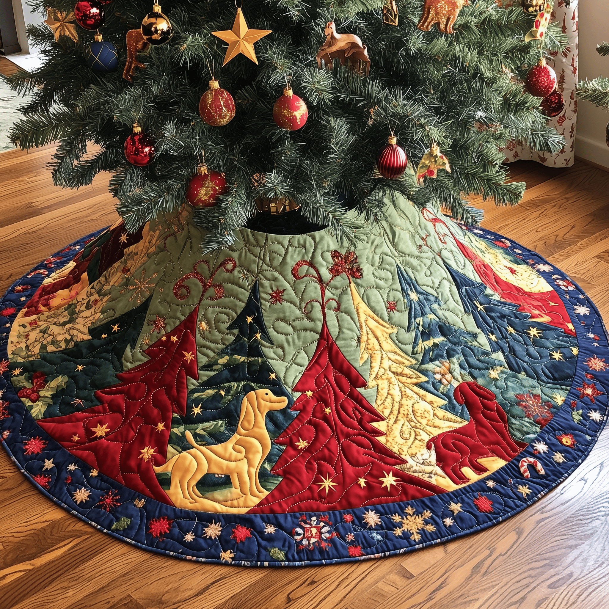 Festive Tree Christmas Quilted Tree Skirt Joyful Holiday Season Gift Merch