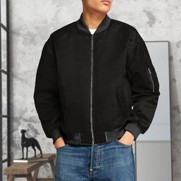 Safar bomber jacket worn with jeans, front