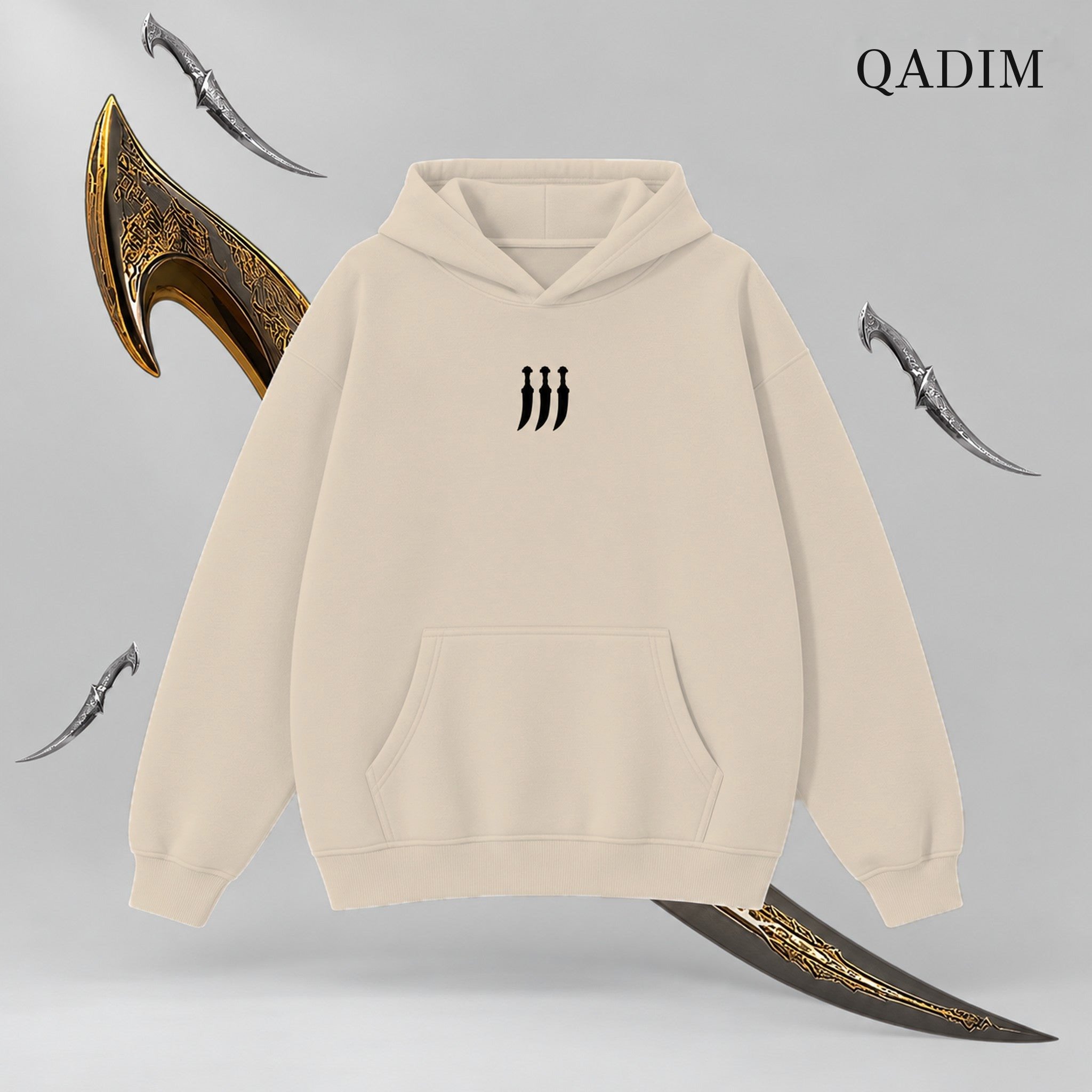 Jambiya Hoodie — Beige, front