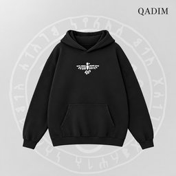 7 Eagles hoodie in black – front view with small QADIM chest emblem