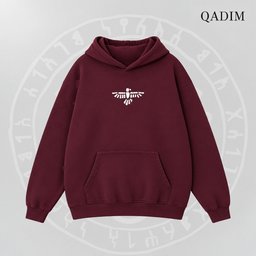 7 Eagles hoodie in burgundy – front view with small QADIM chest emblem