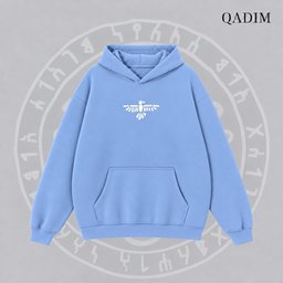 7 Eagles hoodie in baby blue – front view with small QADIM chest emblem