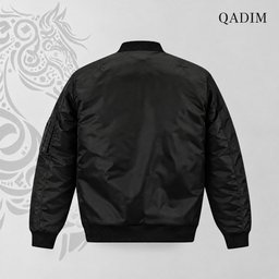 Black QADIM bomber jacket, plain back