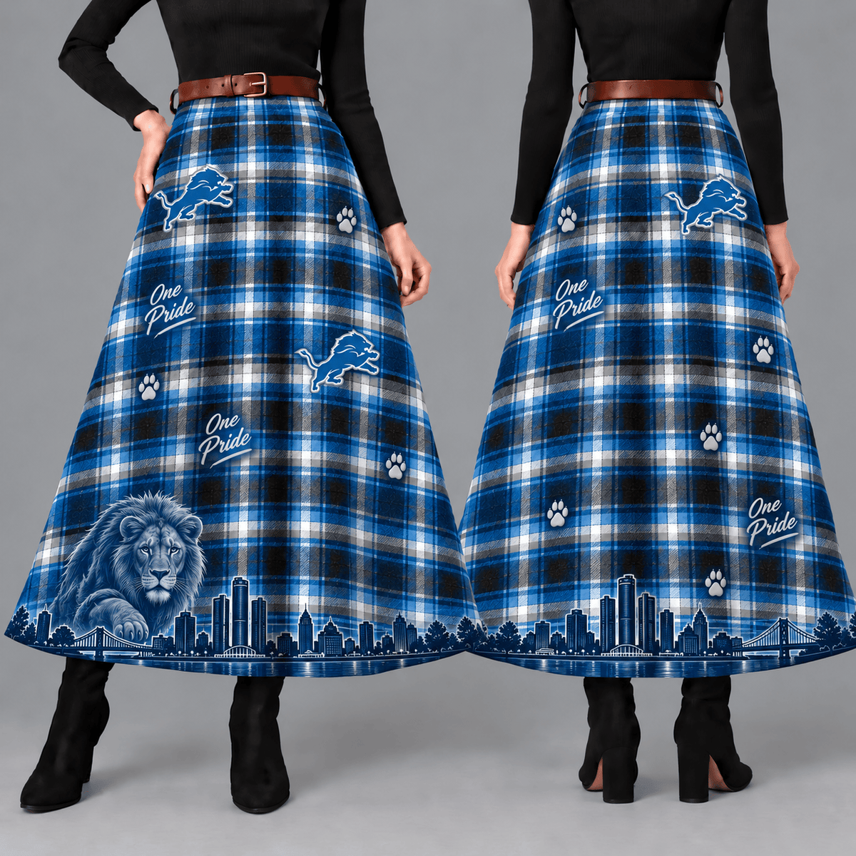 Detroit Lions Women’s Team Spirit Plaid Maxi Skirt