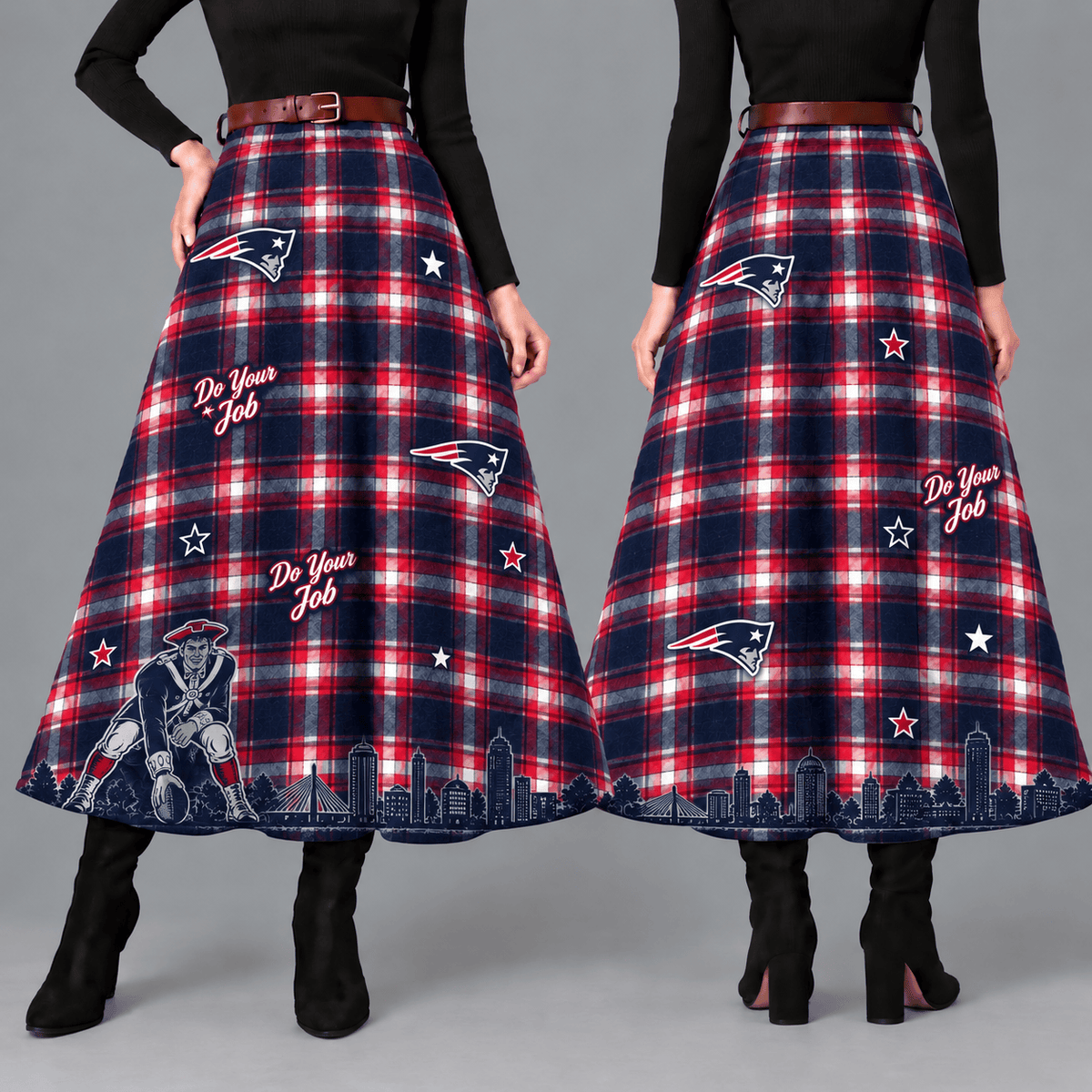 New England Patriots Women’s Team Spirit Plaid Maxi Skirt