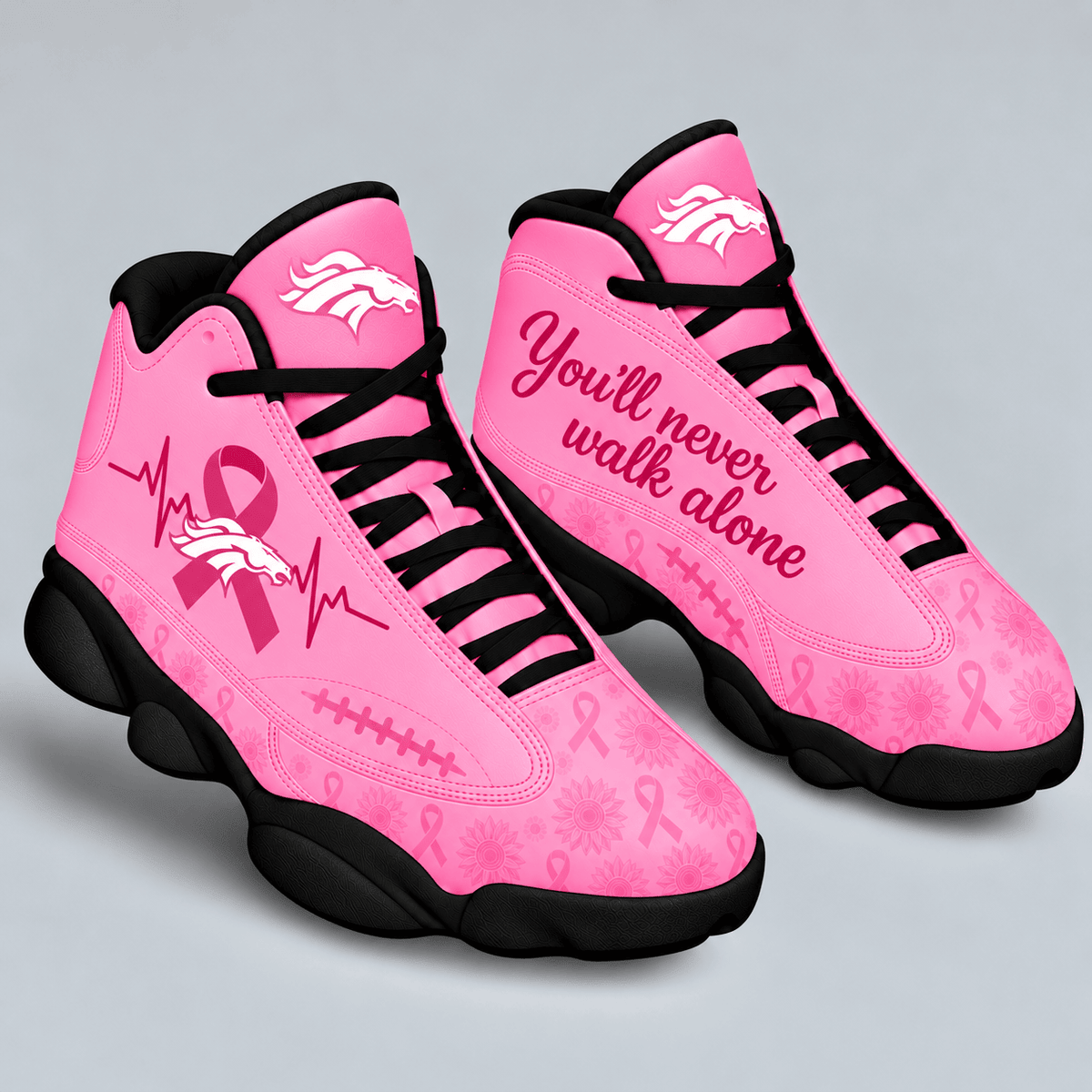 Denver Broncos Breast Cancer Awareness Custom Sneakers – You’ll Never Walk Alone