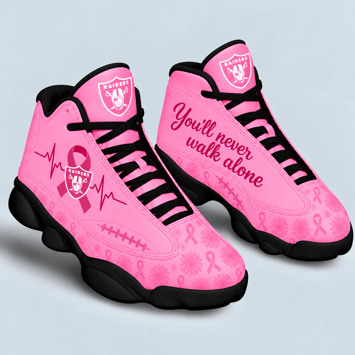 Las Vegas Raiders Breast Cancer Awareness Custom Sneakers – You’ll Never Walk Alone