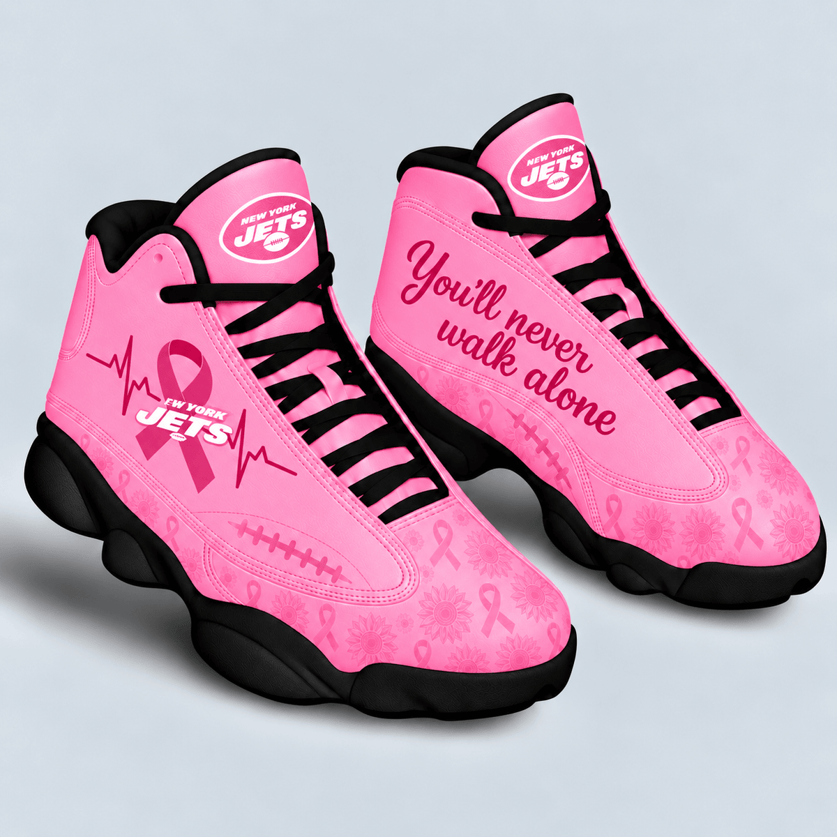 New York Jets Breast Cancer Awareness Custom Sneakers – You’ll Never Walk Alone
