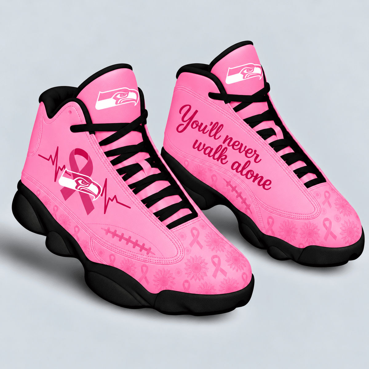 Seattle Seahawks Breast Cancer Awareness Custom Sneakers – You’ll Never Walk Alone