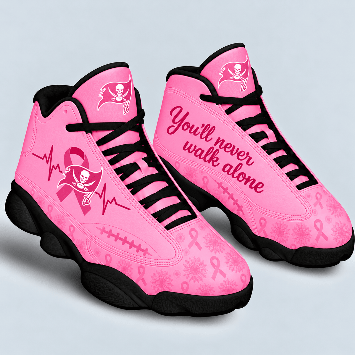 Tampa Bay Buccaneers Breast Cancer Awareness Custom Sneakers – You’ll Never Walk Alone
