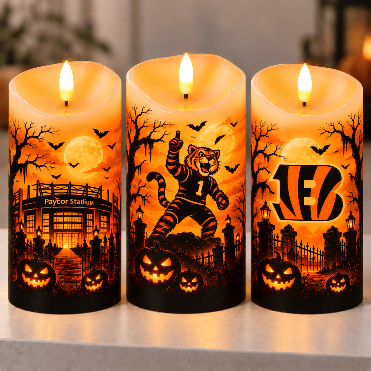 Cincinnati Bengals Halloween Flameless LED Candles