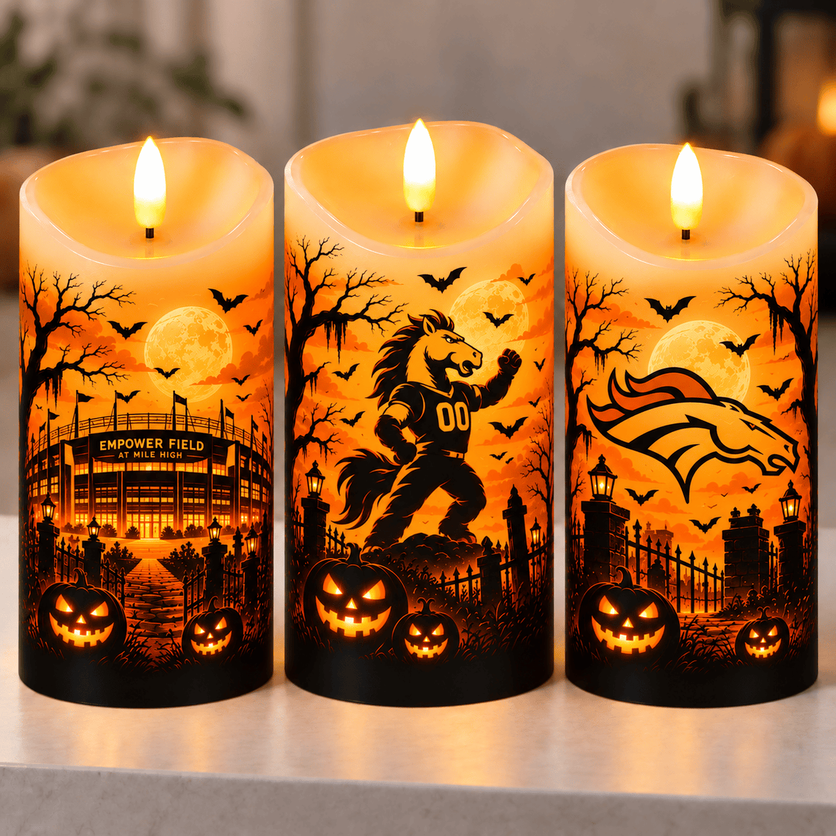 Denver Broncos Halloween Flameless LED Candles