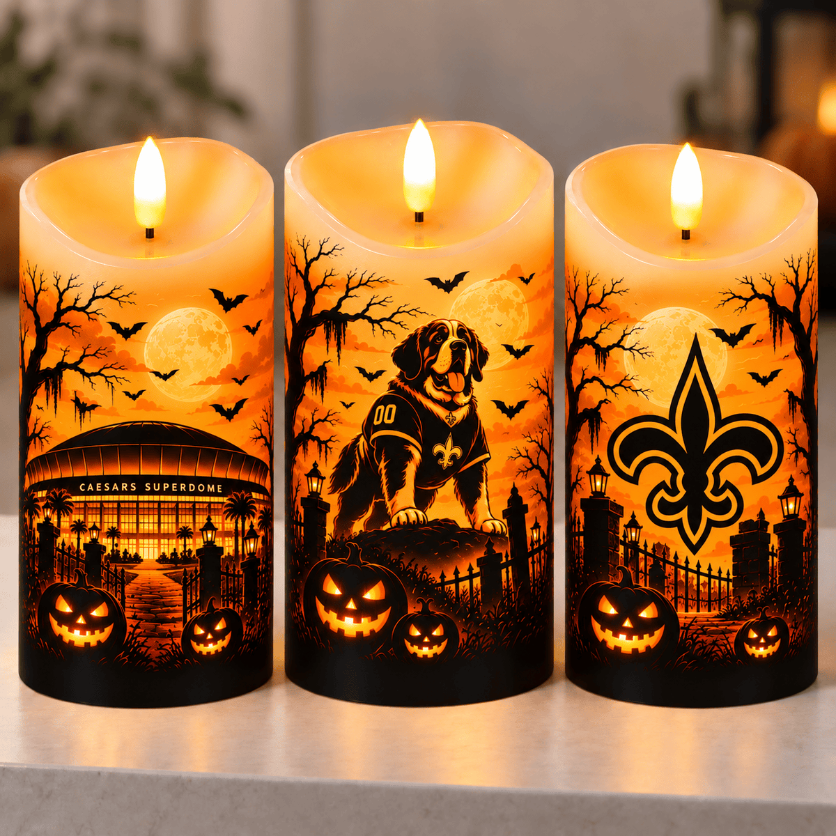 New Orleans Saints Halloween Flameless LED Candles