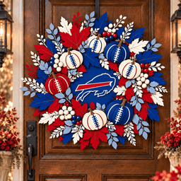 Buffalo Bills Pumpkin & Maple Leaf Fall Football Wreath