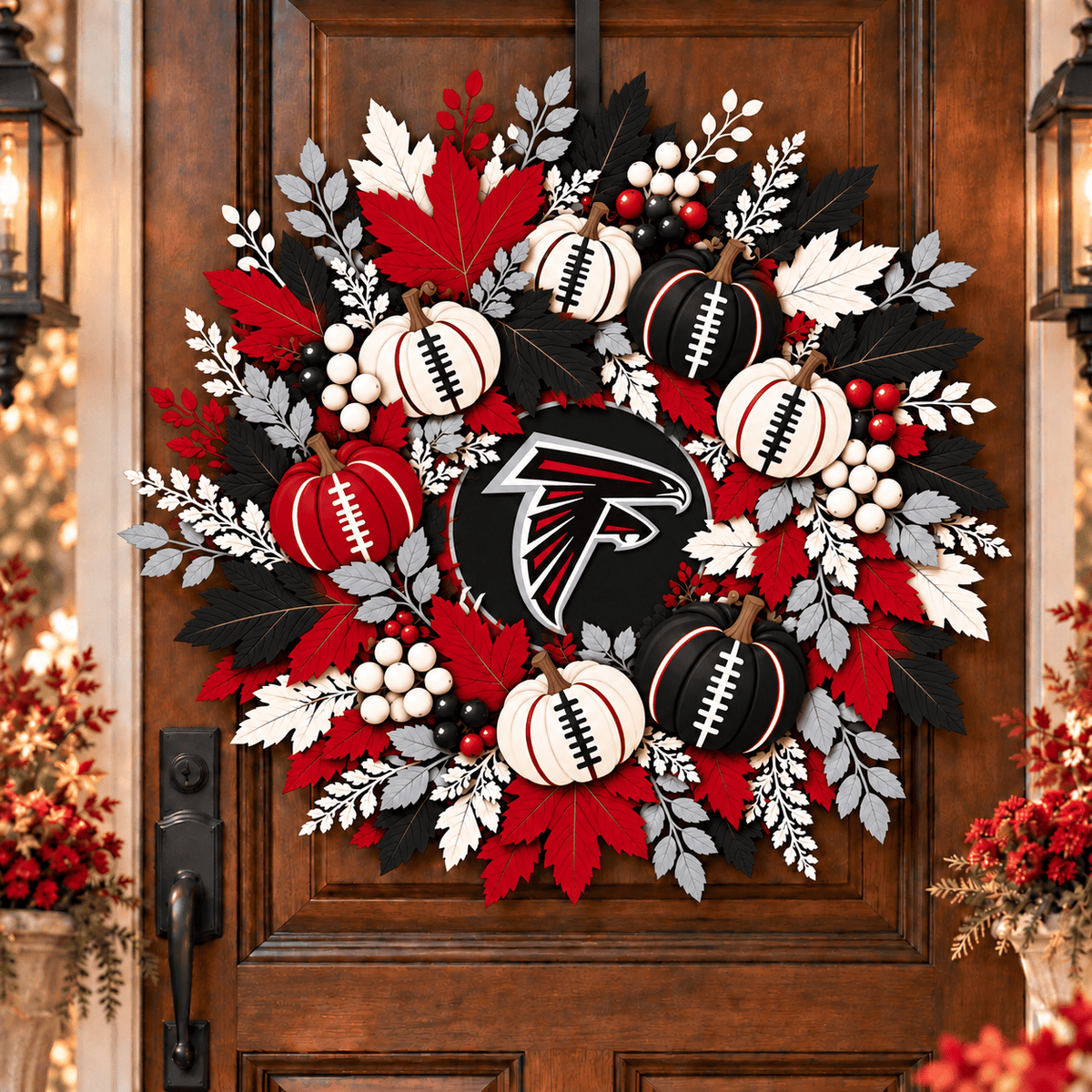 Atlanta Falcons Pumpkin & Maple Leaf Fall Football Wreath