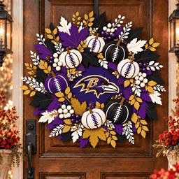 Baltimore Ravens Pumpkin & Maple Leaf Fall Football Wreath