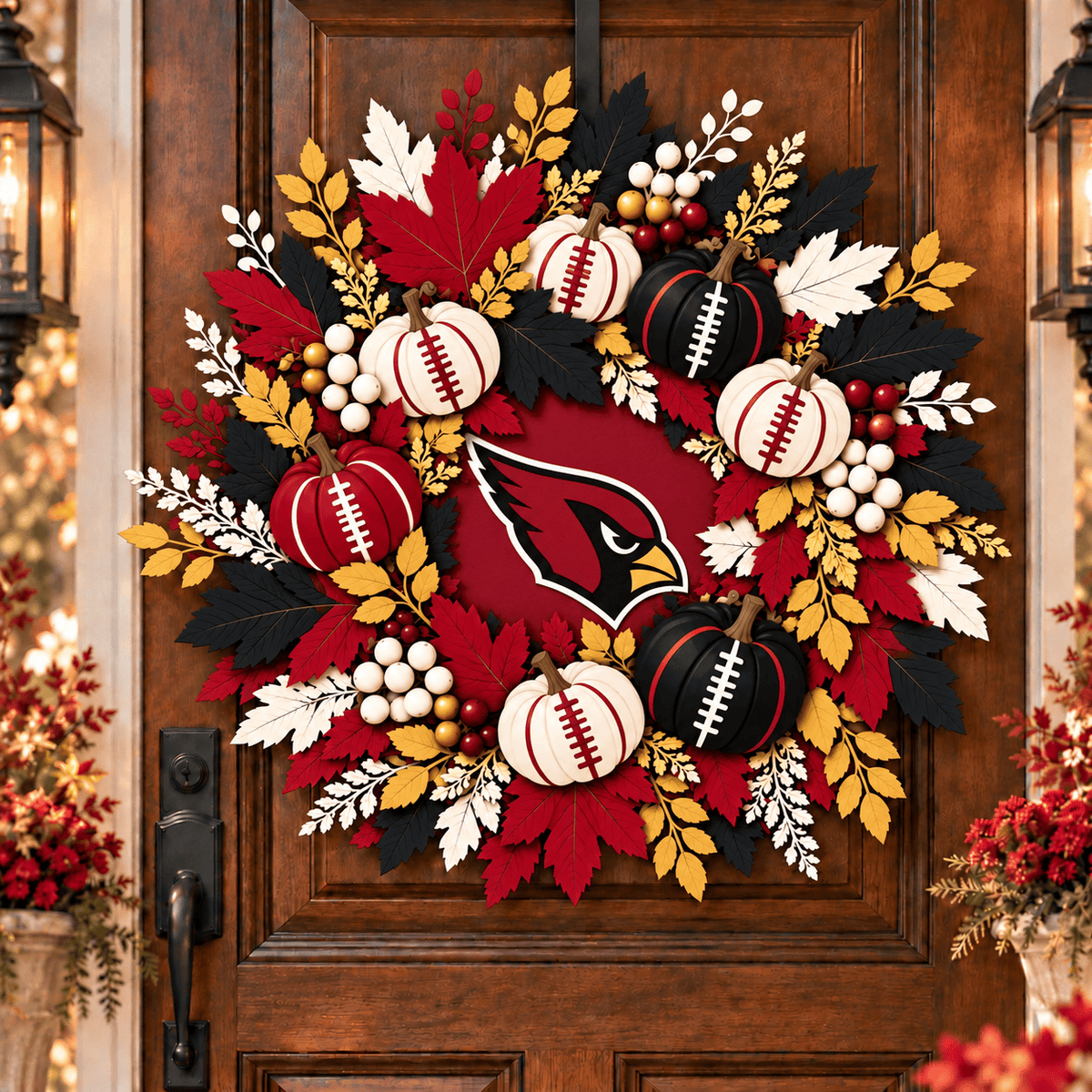 Arizona Cardinals Pumpkin & Maple Leaf Fall Football Wreath
