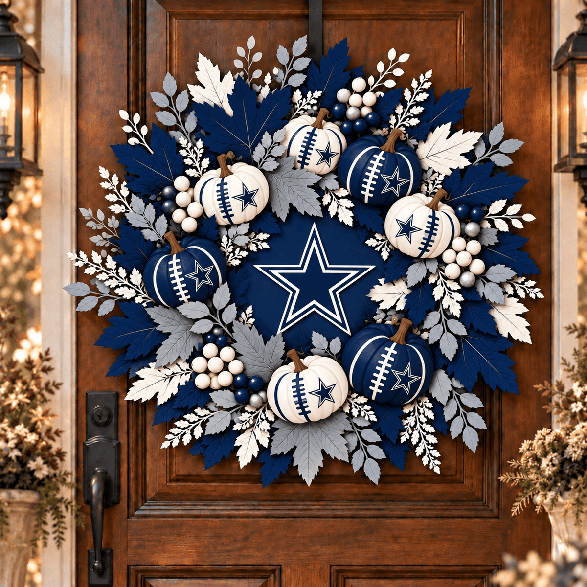 Dallas Cowboys Pumpkin & Maple Leaf Fall Football Wreath