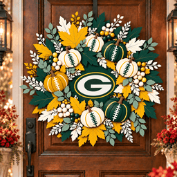 Green Bay Packers Pumpkin & Maple Leaf Fall Football Wreath