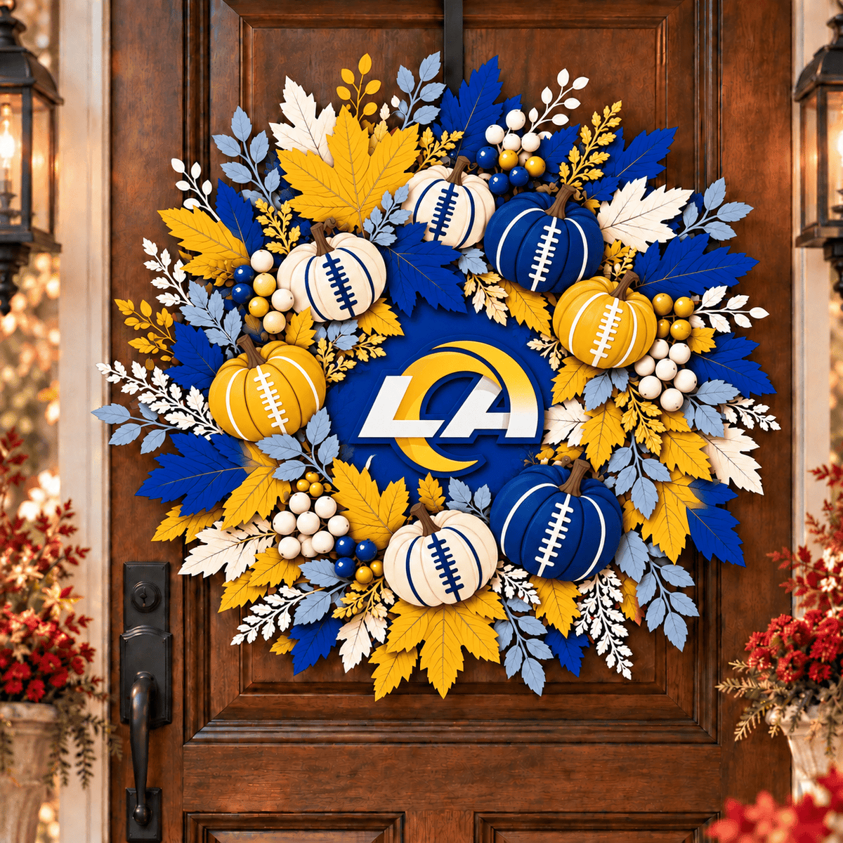 Los Angeles Rams Pumpkin & Maple Leaf Fall Football Wreath