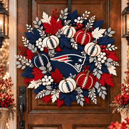 New England Patriots Pumpkin & Maple Leaf Fall Football Wreath