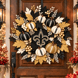 New Orleans Saints Pumpkin & Maple Leaf Fall Football Wreath