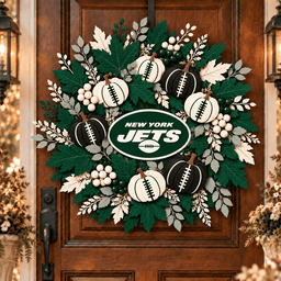 New York Jets Pumpkin & Maple Leaf Fall Football Wreath