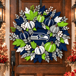Seattle Seahawks Pumpkin & Maple Leaf Fall Football Wreath
