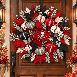 Tampa Bay Buccaneers Pumpkin & Maple Leaf Fall Football Wreath