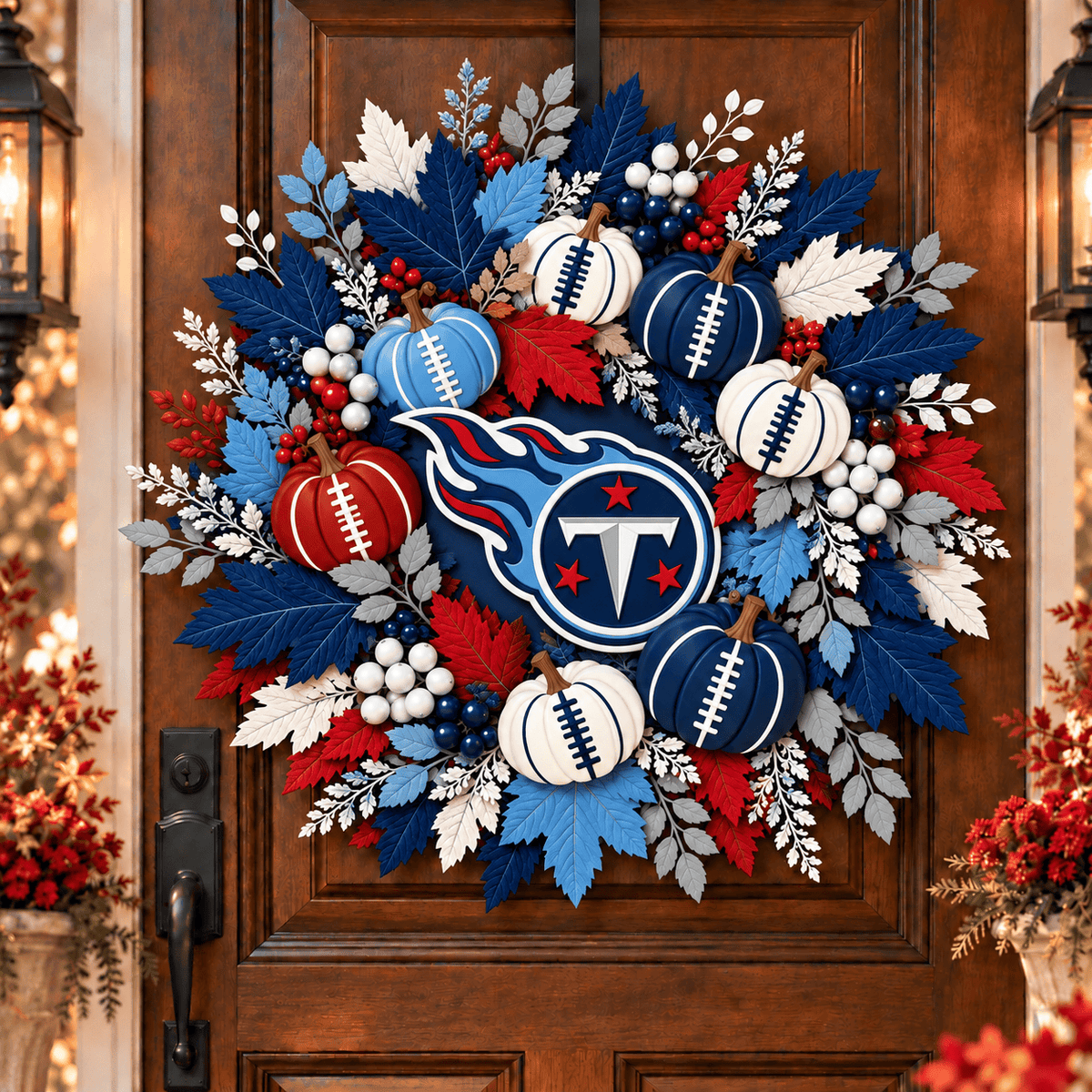 Tennessee Titans Pumpkin & Maple Leaf Fall Football Wreath