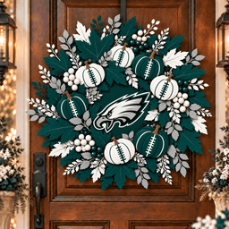 Philadelphia Eagles Pumpkin & Maple Leaf Fall Football Wreath