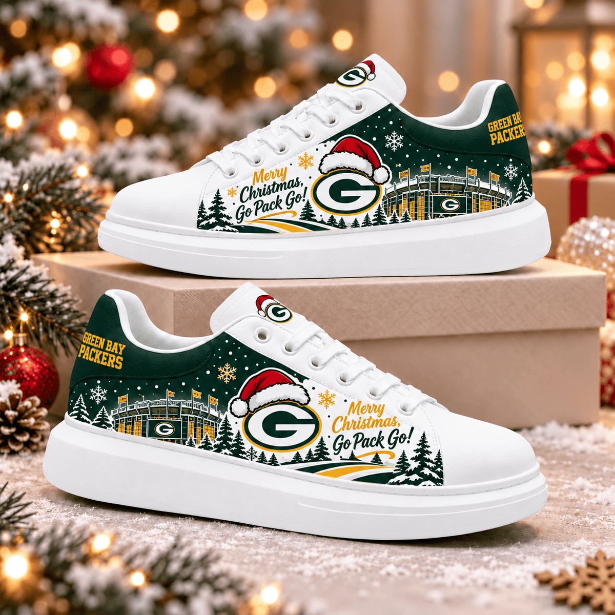 Green Bay Packers Merry Christmas Premium Football Fan Shoes – Holiday Fan Gift