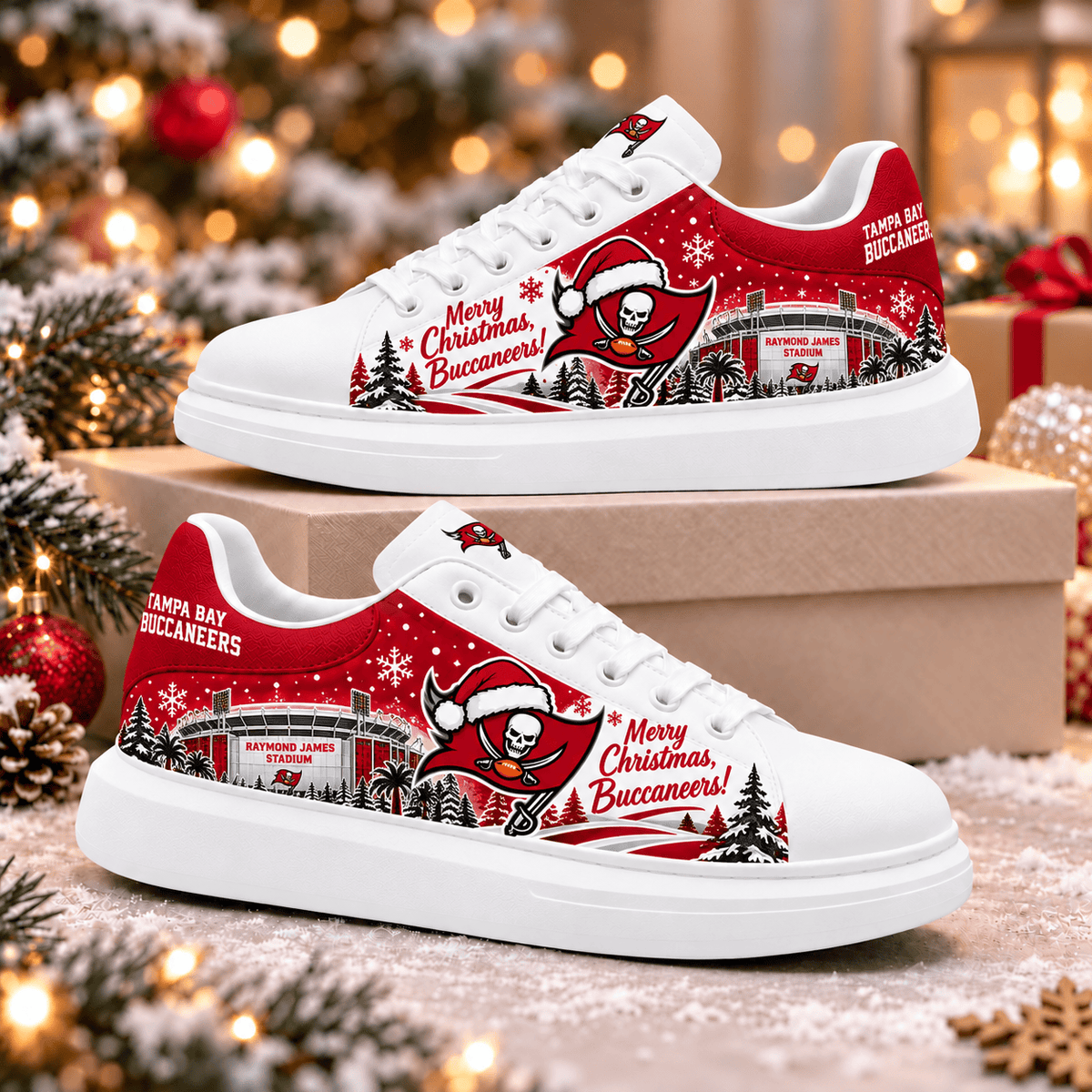 Tampa Bay Buccaneers Merry Christmas Premium Football Fan Shoes – Holiday Fan Gift