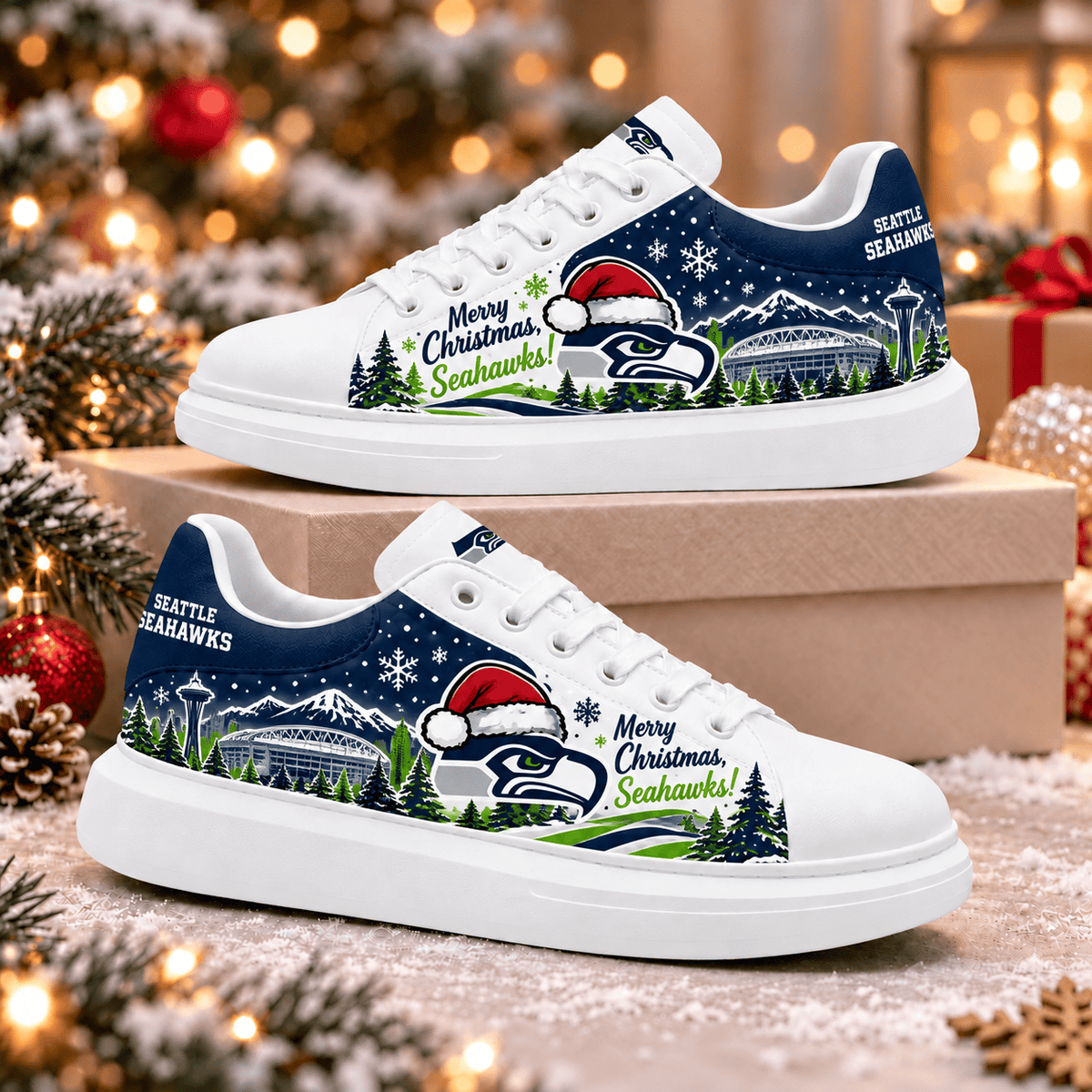 Seattle Seahawks Merry Christmas Premium Football Fan Shoes – Holiday Fan Gift