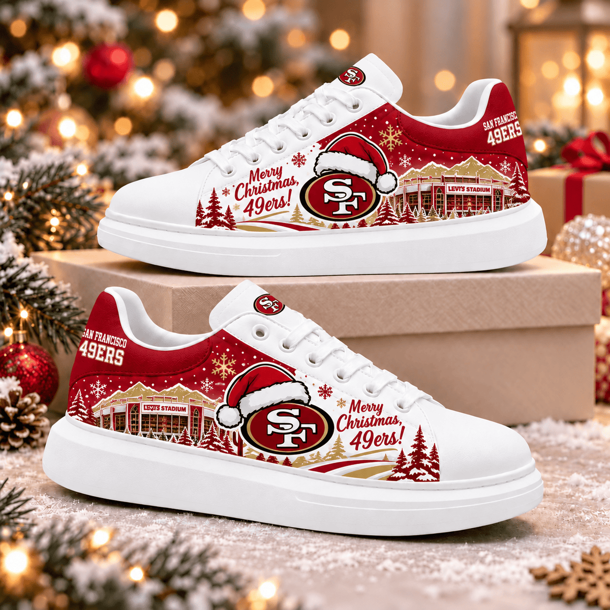 San Francisco 49ers Merry Christmas Premium Football Fan Shoes – Holiday Fan Gift