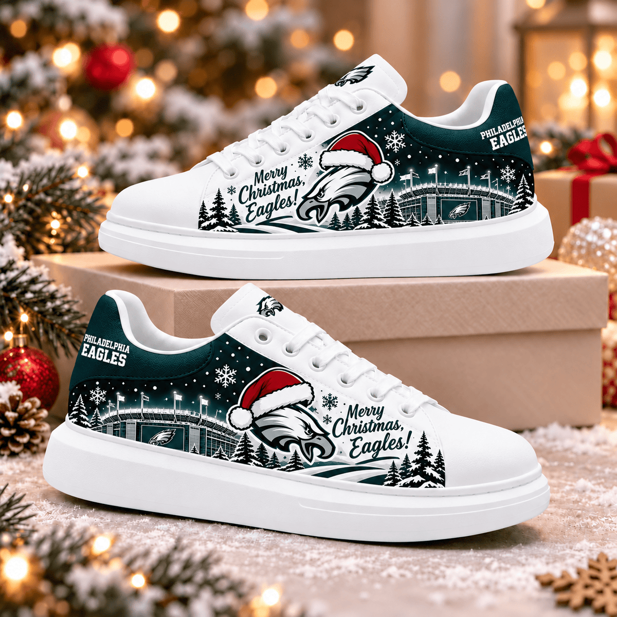 Philadelphia Eagles Merry Christmas Premium Football Fan Shoes – Holiday Fan Gift