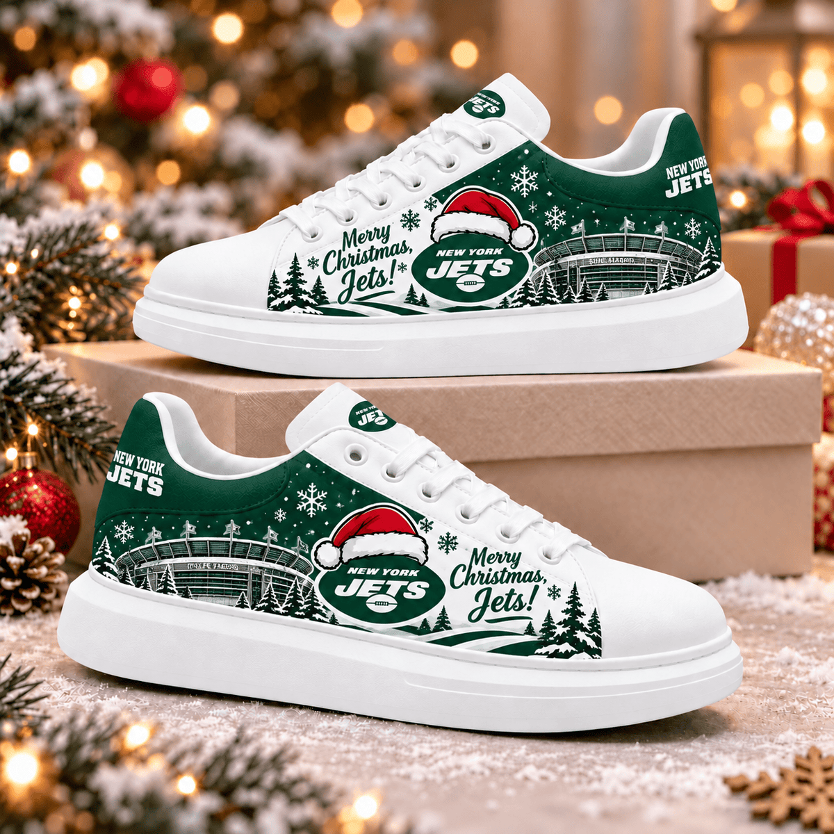 New York Jets Merry Christmas Premium Football Fan Shoes – Holiday Fan Gift