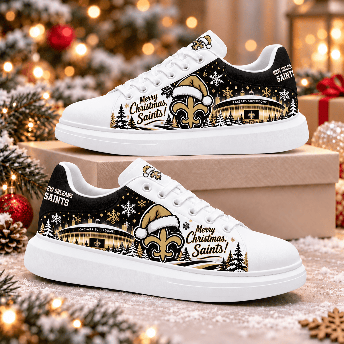 New Orleans Saints Merry Christmas Premium Football Fan Shoes – Holiday Fan Gift